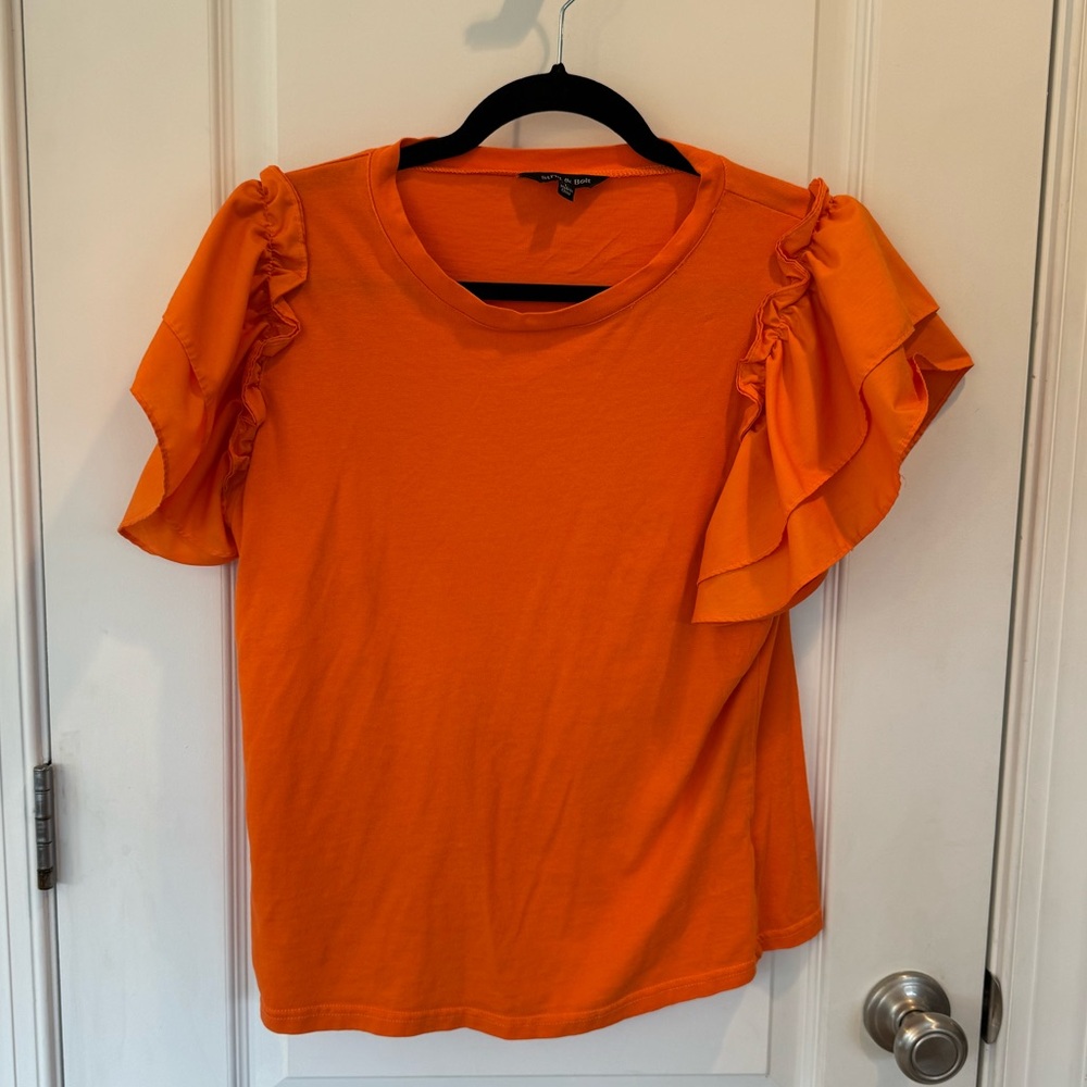 Orange Ruffle Sleeve Top